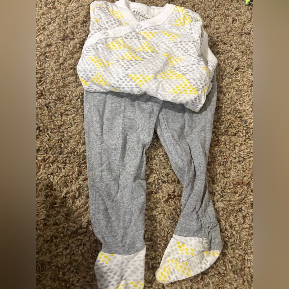 Burt's Bees Baby Yellow and White Geometric Bodysuit & Pant Outfit